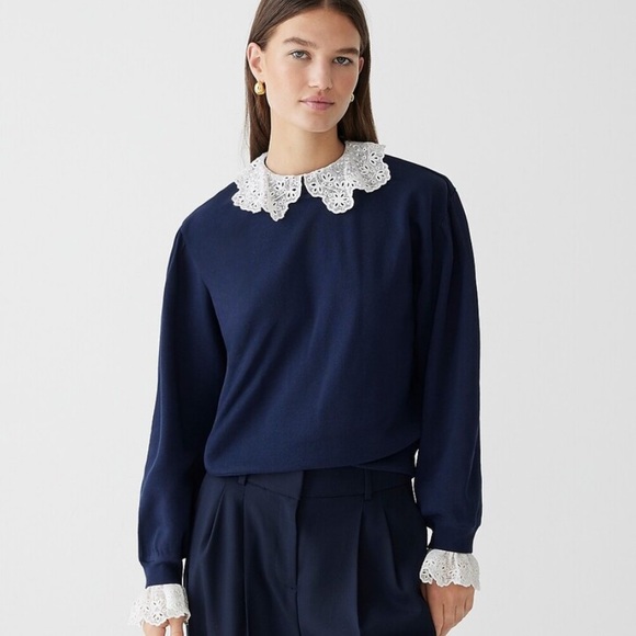 J. Crew Tops - J.Crew Lace Collar Sweatshirt Size XL